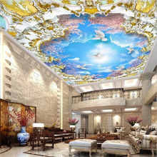 Beibehang-papel tapiz 3d personalizado, mural azul cielo blanco nubes Cerezo árbol 3D cenital mural sala de estar dormitorio techo 3d 2024 - compra barato