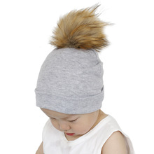 Chapéu para bebês, chapéu de pele falsa de raposa, chapéu pompom bobble de impressão de algodão para meninas, chapéus de inverno para crianças 2024 - compre barato