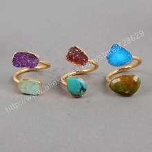 BOROSA 100% Turquoises Rings 5pcs/lot Fashion Natural Geode Druzy  Turquoises Gold Rings G126 2024 - buy cheap