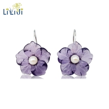 Lii ji real 925 prata esterlina natural flor de cristal roxo água doce brinco de pérola 2024 - compre barato