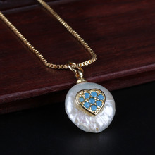 tiny sky lake blue cz gold heart charm natural freshwater pearl bead pendant thin chain choker necklace for women best gift 2024 - buy cheap