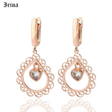 Irina New Fashion Luxury Charm Hollow Rose Gold Color  Zircon  Drop Earrings For Women Pendant Earring Jewelry brincos Bijoux 2024 - buy cheap