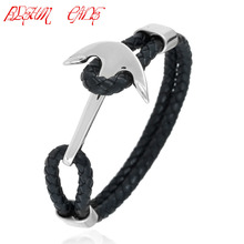 Black/Brown Real Cowhide Leather Cord Bracelet Men's Stainless Steel Boat Anchor Design Clasp Jewelry 2024 - buy cheap
