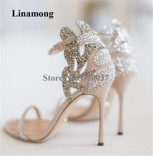 Bling-Sandalias de tacón de aguja con diamantes de imitación para mujer, zapatos elegantes con punta abierta, con correa tallada de cristal, tacones altos para boda 2024 - compra barato