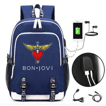 Bon Jovi-mochila con puerto y bloqueo USB para adolescentes, bolsa de viaje escolar, hombro bolsa de ordenador portátil 2024 - compra barato
