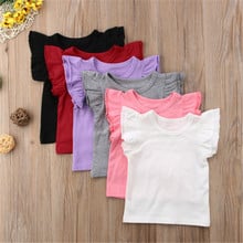 Little Girl 2018 summer pure t shirt kid child ruffles sleeve clothes t-shirts baby girl children t shirts solid color wholesale 2024 - buy cheap