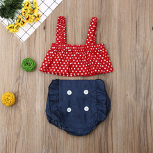 Pudcoco Summer Newborn Baby Girl Clothes Polka Dot Strap Cropped Tops Denim Short Bib Pants 2Pcs Outfits Cotton Clothes 2024 - buy cheap