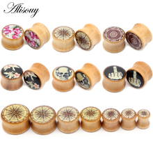 Alisouy 2PCS Wooden Ear Plugs Flesh Tunnels Flower Skull Gauges 8-20mm Ear Tragus Expander Nature wood Body Piercing Jewelry 2024 - buy cheap