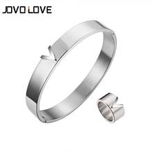 Trendy V Shape Silver Color Bracelets & Rings Set for Women Wedding Gift High Quality Stainless Steel Rings Bracelets Set 2024 - buy cheap