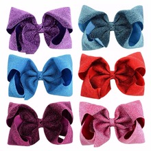 6pcs/lot 8'' Beauty Colorful Bling Fabric hair Bows Accessories With Clip Boutique Shinny Bow Hairpins Hair Ornaments 849 2024 - buy cheap