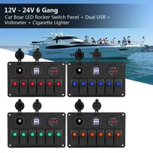 12V 24V 6 Gang Car Boat Marine LED Rocker Switch Panel Dual USB Voltmeter Cigarette Lighter  Auto Replacement Parts New 2024 - buy cheap