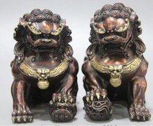 China Royal Old Bronze Copper Fengshui Fu Foo Dog Lion Guardian Door Statue Pair 2024 - buy cheap