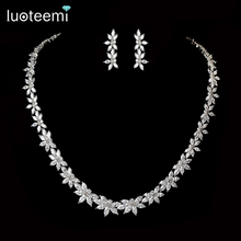 LUOTEEMI Hot Selling Elegant Noble Clear Bright CZ Flowers Pendant White Gold-Color Charm Choker Necklace for  Bridal Wedding 2024 - buy cheap