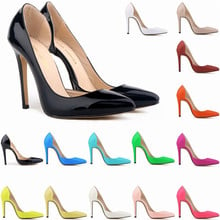 Sapatos de salto alto feminino, calçado de festa sensual pontudo com corte lateral, em couro envernizado, salto alto scarpin para mulheres, outono 2024 - compre barato