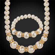 Pearl Beads Jewelry Necklace Pendant Bracelet Set Clear Austrian Rhinestone Bridal Jewelry Necklace Gift Bracelet Women NH844 2024 - buy cheap