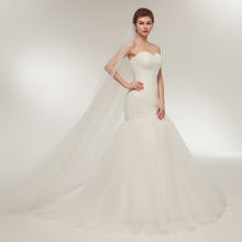 Merimaid-vestido de novia de tul con volantes, escote de corazón, sin mangas, cola de 50 cm de longitud 2024 - compra barato