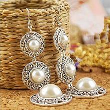 EY341 2018 hot sale Vintage Ethnic Style Alloy Imitation Pearls earring Three-layer Round Geometric Bead Bangles Women's Earring 2024 - buy cheap