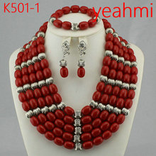 Conjunto de joyería con cuentas africanas de Coral para mujer, conjunto de joyería nigeriana para fiesta de boda, K501-2 2024 - compra barato