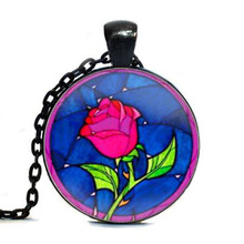 Steampunk beauty and the beast rose necklace movie jewelry Glass Dome Pendant Necklace girlfriends gift men women chain lover 2024 - buy cheap