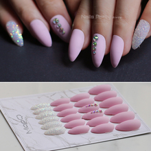 Medium stiletto nails 24pcs pink false nails Rhinestone Laser glitter Art design Cute Shining comfortable fit adhesive tabs 2024 - buy cheap