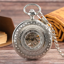 Роскошные мужские серебряные Механические карманные часы с римскими цифрами и ручной обмоткой, часы с подвеской в виде брелка, ретро-подарок мужчине 2024 - купить недорого
