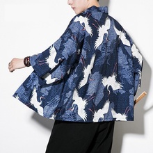 Chinese Style Kimono Cardigan Men Crane Printed Long Black Kimono Cardigan Men Casual Kimono Jacket Men 2019 Summer 2024 - buy cheap