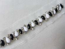 SALE ! Black And White Pearl Beaded Trim With Rhinestone, Tulle Mesh Lace Ribbon, Bridal Belt, Wedding Sash Lace 2024 - buy cheap