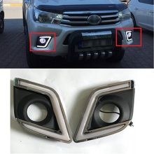 2pcs LED car daytime Running light fit for hilux Revo Vigo 2015-2017 fog lamp cover with yellow turn signal car accessories 2024 - buy cheap