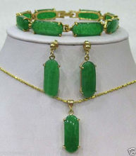 Wholesale price 16new ^^^^New Jewelry Green stone Link Bracelet earrings Necklace Pendant Set 2024 - buy cheap