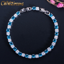 CWWZircons Elegant Princess Cut Light Blue CZ Crystal Tennis Bracelets Bangles for Women Anniversary Wedding Jewelry CB118 2024 - buy cheap