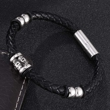 Мужской браслет, из нержавеющей стали, с магнитной застежкой, черный, плетеный, кожаный 2024 - купить недорого
