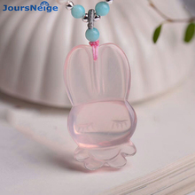 Wholesale Pink Natural Crystal Pendants Hand Carved Big Ear Rabbit Pendant Beads Chain Necklace Lucky for Women Gift Jewelry 2024 - buy cheap