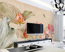 Papel pintado 3d estilo chino vintage lotus papel tapiz papel de pared, sala de estar TV sofá pared dormitorio cocina papeles tapiz decoración del hogar 2024 - compra barato