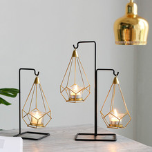 Estilo nórdico ouro geométrico vela metal tealight suporte de vela com ferro forjado pendurado rack decoração casa artesanato 2024 - compre barato