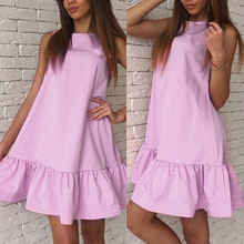 Summer Sleeveless Dress Women Sexy Solid Color Casual Straight Ruffles Mini Dresses Female O neck Loose A linen Vestidos 2024 - buy cheap