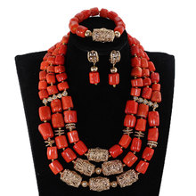 Conjunto de joias de casamento coral, joias estilo africano com miçangas, colar de noiva, ouro dubai, presente cnnoivado 2024 - compre barato