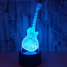 Lâmpada noturna led para guitarra 3d, 7 cores, controle remoto por toque, visão 3d, luz noturna, presente criativo, lâmpada de mesa