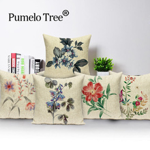 Простые искусственные винтажные декоративные наволочки для подушек, чехол для дивана с зелеными растениями, Льняные Подушки 2024 - купить недорого