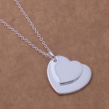 AN688 Hot  sterling  Necklace   fashion jewelry pendant double heart plate /hckaptra bgwajyda silver color 2024 - buy cheap