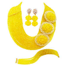 Amarelo africano casamento colar pulseira brincos nigeriano grânulos nupcial festa conjuntos de jóias 10sph06 2024 - compre barato