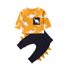Conjunto de roupas infantis com 2 peças romper para crianças, meninos, com estampa de dinossauro, camiseta de manga comprida + calças legging 2024 - compre barato