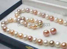 8-7MM MUTICOLOR AAA AKOYA PEARLS NECKLACE&EARRINGS 17.5"    hook wholesale women's jewelrylady's Jewelry American style 2024 - buy cheap