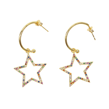 dropshipping big star dangle charm earring with rainbow cz paved wedding earring for women lady 2024 - buy cheap