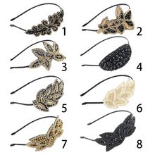 Ladies Girl Vintage 1920s Inspired Metal Alloy Headband Beaded Flapper Faux Crystal Leaf Shape Hair Hoop Glitter Sequins Wedding 2024 - buy cheap