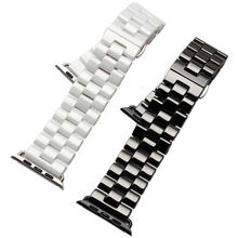 Керамический ремешок для часов Apple Watch, черный, белый, 44 мм, 42 мм, для iWatch Series 4, 3, 2, 1, с пряжкой-бабочкой, керамический браслет 2024 - купить недорого