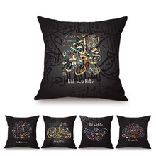 Черное элегантное мусульманское декоративное арабское искусство каллиграфии диван наволочка для подушки Eid Mubark Allah исламское Искусство Хлопок Лен наволочка для подушки 2024 - купить недорого