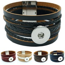 Fashion Colorful Twist Multi-layers leather snap bracelets 21cm Magnet buckle fit 18mm snap buttons wholesale SE0169 2024 - buy cheap