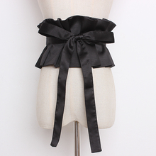 Women's runway fashion pleated black satin Cummerbunds female Dress Corsets Waistband Belts bow decoration wide belt R1322 2024 - buy cheap