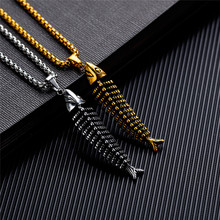 New Trendy Stainless Steel Necklaces Retro Steel Gold Color Fish Bone Shape Link Chain Pendant Necklace Men Fashion Jewelry Gift 2024 - buy cheap