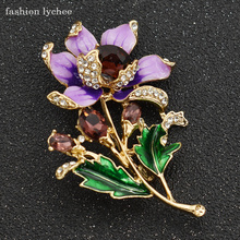 Broche de cristal de plantas da moda, broche colorido para casamento feminino com pingente de strass 2024 - compre barato